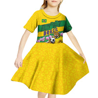 Personalized Brazil Soccer Kid Short Sleeve Dress Jaguar Football Mascot - National Flag and Floral Accents