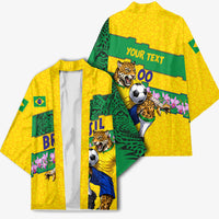 Personalized Brazil Soccer Kimono Jaguar Football Mascot - National Flag and Floral Accents