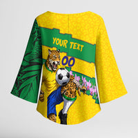 Personalized Brazil Soccer Kimono Sleeve Blouse Jaguar Football Mascot - National Flag and Floral Accents