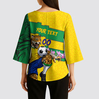 Personalized Brazil Soccer Kimono Sleeve Blouse Jaguar Football Mascot - National Flag and Floral Accents