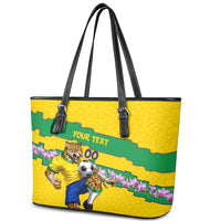 Personalized Brazil Soccer Leather Tote Bag Jaguar Football Mascot - National Flag and Floral Accents