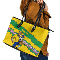 Personalized Brazil Soccer Leather Tote Bag Jaguar Football Mascot - National Flag and Floral Accents