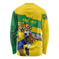 Personalized Brazil Soccer Long Sleeve Shirt Jaguar Football Mascot - National Flag and Floral Accents
