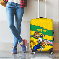 Personalized Brazil Soccer Luggage Cover Jaguar Football Mascot - National Flag and Floral Accents