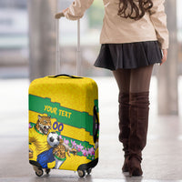 Personalized Brazil Soccer Luggage Cover Jaguar Football Mascot - National Flag and Floral Accents