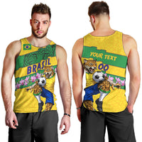 Personalized Brazil Soccer Men Tank Top Jaguar Football Mascot - National Flag and Floral Accents