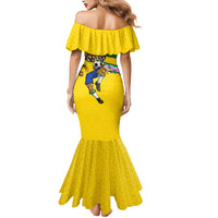 Personalized Brazil Soccer Mermaid Dress Jaguar Football Mascot - National Flag and Floral Accents
