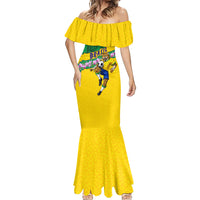 Personalized Brazil Soccer Mermaid Dress Jaguar Football Mascot - National Flag and Floral Accents