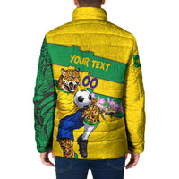 Personalized Brazil Soccer Padded Jacket Jaguar Football Mascot - National Flag and Floral Accents