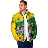 Personalized Brazil Soccer Padded Jacket Jaguar Football Mascot - National Flag and Floral Accents