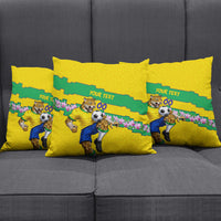 Personalized Brazil Soccer Pillow Cover Jaguar Football Mascot - National Flag and Floral Accents