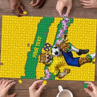 Personalized Brazil Soccer Puzzle Jaguar Football Mascot - National Flag and Floral Accents