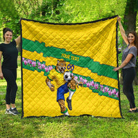 Personalized Brazil Soccer Quilt Jaguar Football Mascot - National Flag and Floral Accents