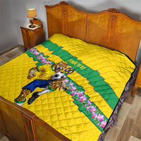 Personalized Brazil Soccer Quilt Jaguar Football Mascot - National Flag and Floral Accents