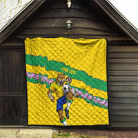 Personalized Brazil Soccer Quilt Jaguar Football Mascot - National Flag and Floral Accents