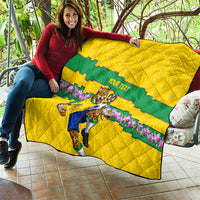 Personalized Brazil Soccer Quilt Jaguar Football Mascot - National Flag and Floral Accents