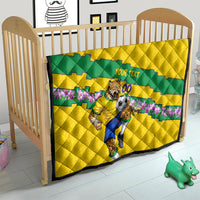 Personalized Brazil Soccer Quilt Jaguar Football Mascot - National Flag and Floral Accents