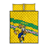 Personalized Brazil Soccer Quilt Bed Set Jaguar Football Mascot - National Flag and Floral Accents