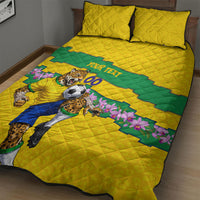 Personalized Brazil Soccer Quilt Bed Set Jaguar Football Mascot - National Flag and Floral Accents