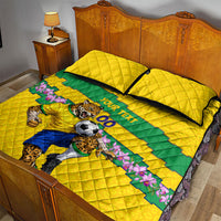 Personalized Brazil Soccer Quilt Bed Set Jaguar Football Mascot - National Flag and Floral Accents