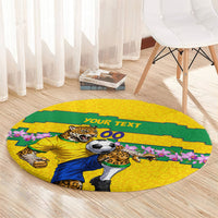 Personalized Brazil Soccer Round Carpet Jaguar Football Mascot - National Flag and Floral Accents