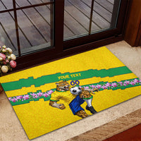Personalized Brazil Soccer Rubber Doormat Jaguar Football Mascot - National Flag and Floral Accents