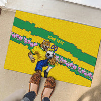 Personalized Brazil Soccer Rubber Doormat Jaguar Football Mascot - National Flag and Floral Accents