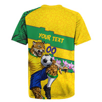Personalized Brazil Soccer Rugby Jersey Jaguar Football Mascot - National Flag and Floral Accents