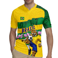 Personalized Brazil Soccer Rugby Jersey Jaguar Football Mascot - National Flag and Floral Accents