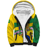 Personalized Brazil Soccer Sherpa Hoodie Jaguar Football Mascot - National Flag and Floral Accents