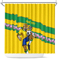 Personalized Brazil Soccer Shower Curtain Jaguar Football Mascot - National Flag and Floral Accents