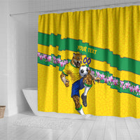 Personalized Brazil Soccer Shower Curtain Jaguar Football Mascot - National Flag and Floral Accents