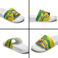 Personalized Brazil Soccer Slide Sandals Jaguar Football Mascot - National Flag and Floral Accents