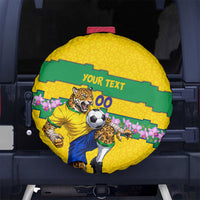 Personalized Brazil Soccer Spare Tire Cover Jaguar Football Mascot - National Flag and Floral Accents