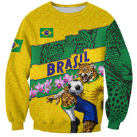 Personalized Brazil Soccer Sweatshirt Jaguar Football Mascot - National Flag and Floral Accents
