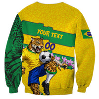 Personalized Brazil Soccer Sweatshirt Jaguar Football Mascot - National Flag and Floral Accents