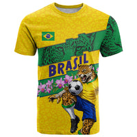 Personalized Brazil Soccer T Shirt Jaguar Football Mascot - National Flag and Floral Accents