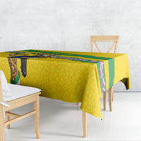 Personalized Brazil Soccer Tablecloth Jaguar Football Mascot - National Flag and Floral Accents
