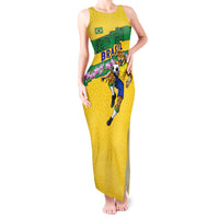 Personalized Brazil Soccer Tank Maxi Dress Jaguar Football Mascot - National Flag and Floral Accents