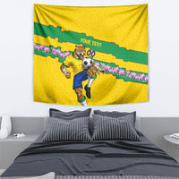 Personalized Brazil Soccer Tapestry Jaguar Football Mascot - National Flag and Floral Accents