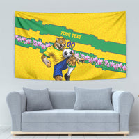 Personalized Brazil Soccer Tapestry Jaguar Football Mascot - National Flag and Floral Accents