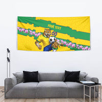Personalized Brazil Soccer Tapestry Jaguar Football Mascot - National Flag and Floral Accents