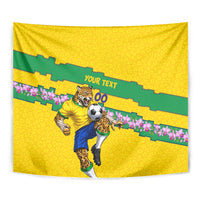 Personalized Brazil Soccer Tapestry Jaguar Football Mascot - National Flag and Floral Accents