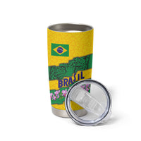 Personalized Brazil Soccer Tumbler Cup Jaguar Football Mascot - National Flag and Floral Accents