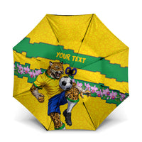 Personalized Brazil Soccer Umbrella Jaguar Football Mascot - National Flag and Floral Accents