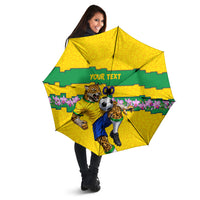 Personalized Brazil Soccer Umbrella Jaguar Football Mascot - National Flag and Floral Accents