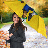 Personalized Brazil Soccer Umbrella Jaguar Football Mascot - National Flag and Floral Accents