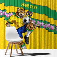 Personalized Brazil Soccer Window Curtain Jaguar Football Mascot - National Flag and Floral Accents