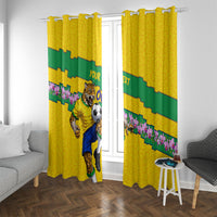 Personalized Brazil Soccer Window Curtain Jaguar Football Mascot - National Flag and Floral Accents