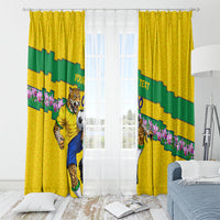 Personalized Brazil Soccer Window Curtain Jaguar Football Mascot - National Flag and Floral Accents